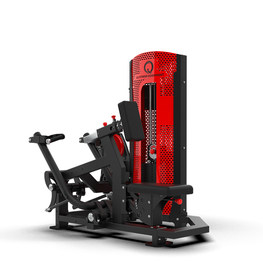 QLI Pro-Axis Row Machine QPARM63 - pin loaded chest-supported row with dual rotating handles and red shrouded weight stack