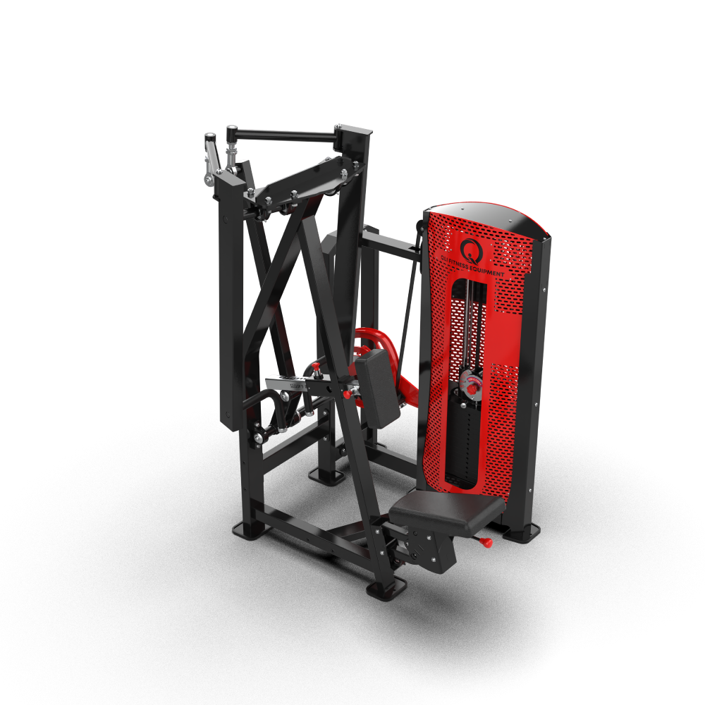 QLI QPASR54 seated row showing the chest pad, seat and pivoting row arms