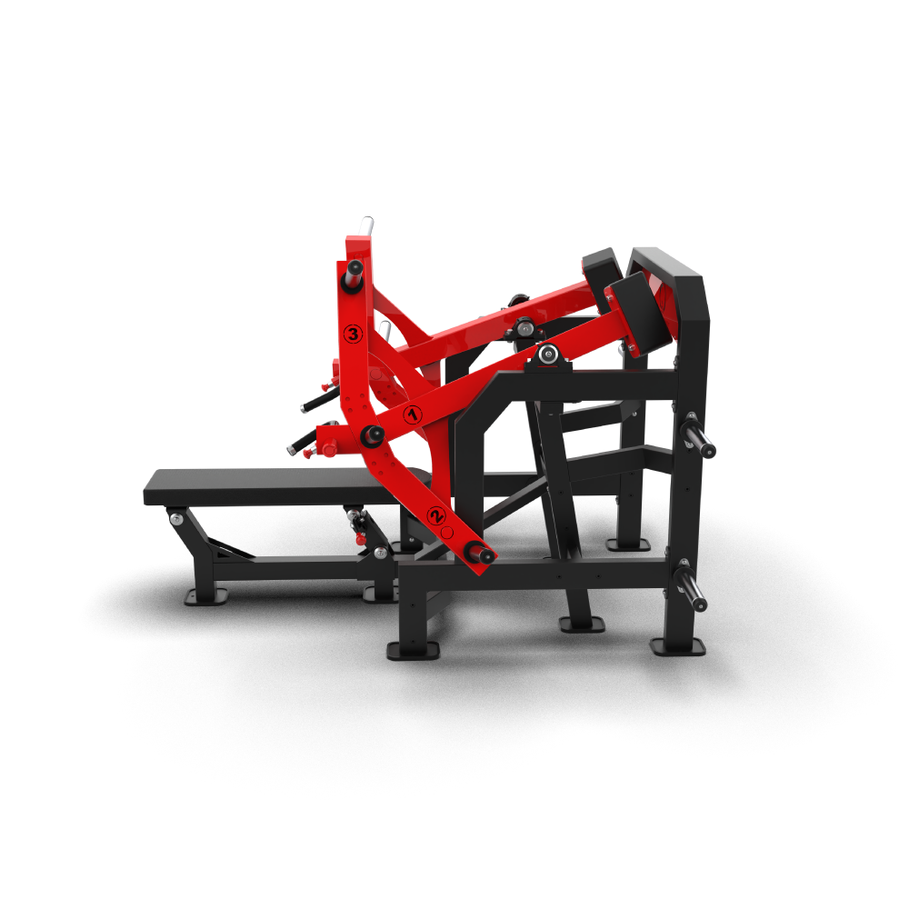 QLI Pro-Arm Variangle Chest Press QPAVP75 with flat bench and independent red converging press arms