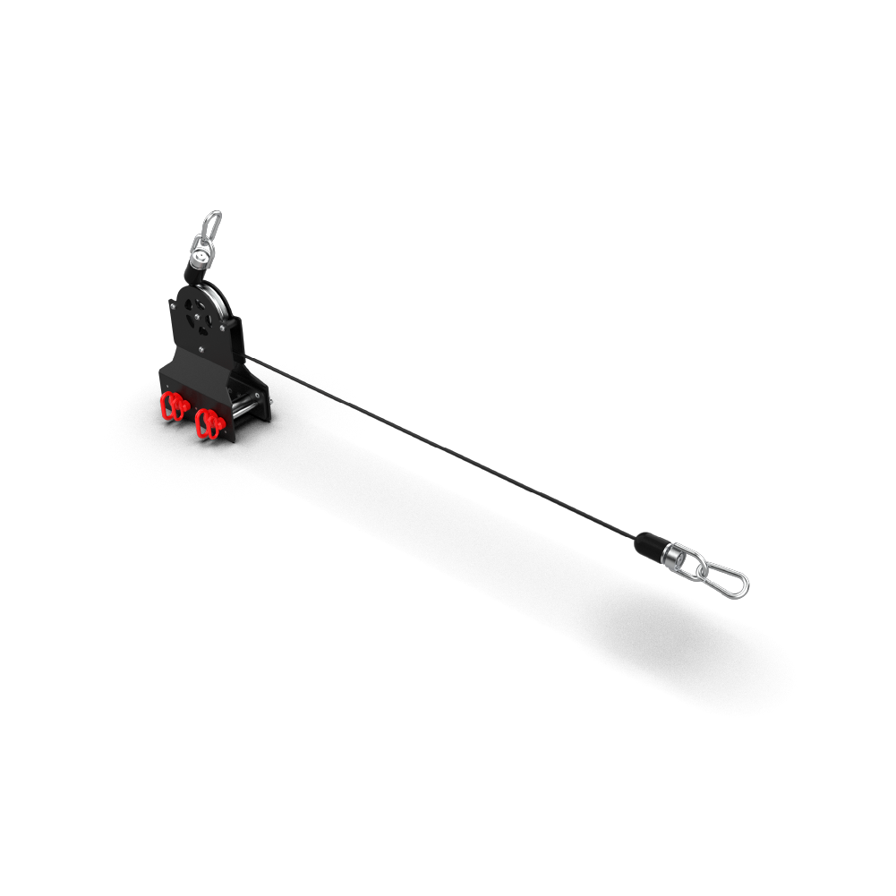 QLI QPCA12 pulley block at an angle, showing the red adjustment knobs