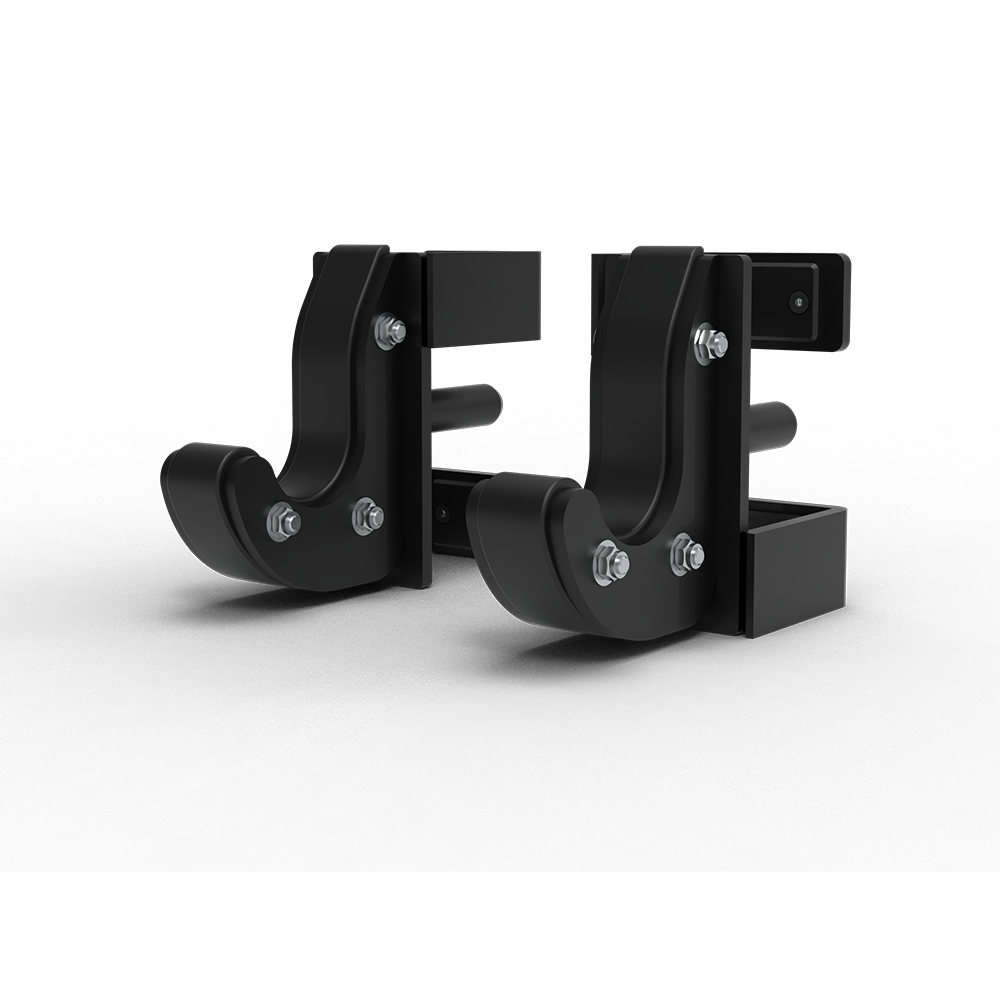 QLI Power J-Hooks QPJH07, a pair of powder-coated steel J-hooks for holding a barbell