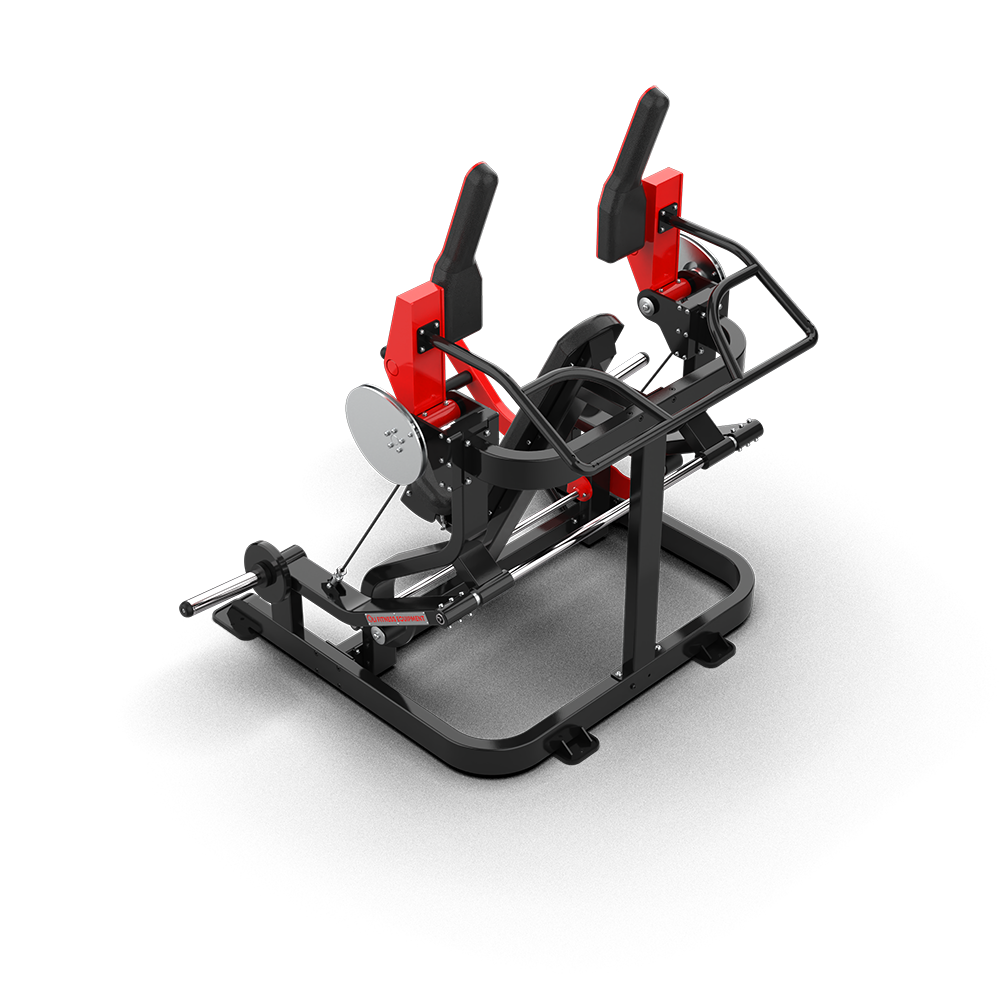 QLI Pullover Machine QPLP083 with tall backrest, red arm pads, overhead handles and easy-start foot lever