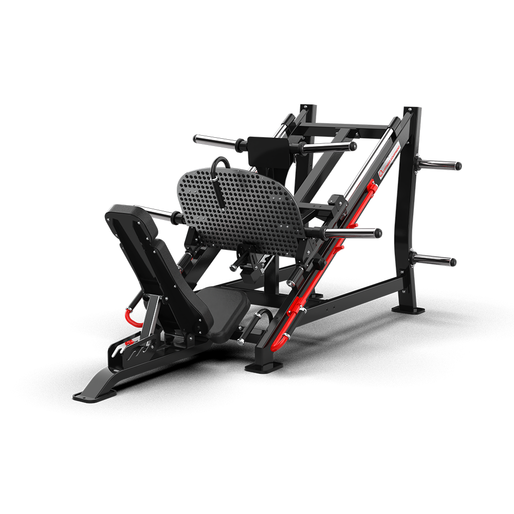 QLI QPLP105 linear leg press three-quarter view, showing the footplate and seat