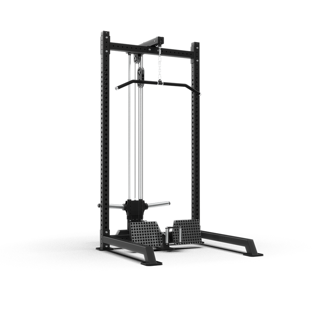 QLI Lat Pulldown &amp; Low Row QPLR050 with lat bar, plate-loaded weight carriage and non-slip foot platforms