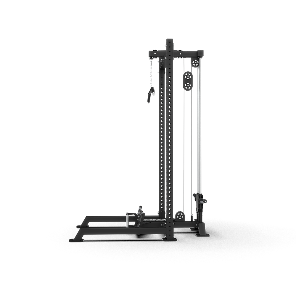 Side profile of the QLI QPLR050, showing the pulley system and low row handle