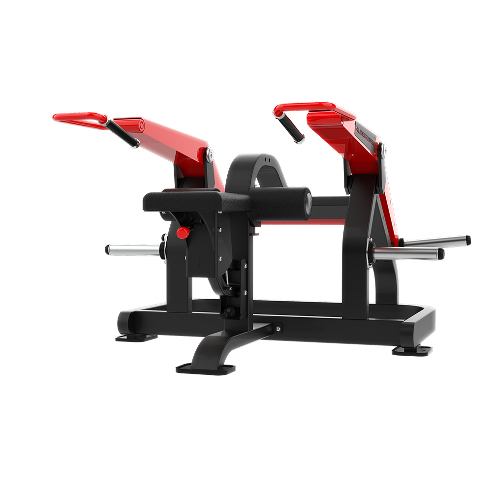 QLI Seated Dip Machine QPSD058 with red dip arms, rubber-coated handles and plate horns