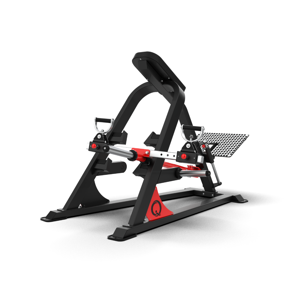 QLI Plate Loaded T-Bar Row Machine QPTBR86 with chest pad, red lever bar, adjustable handles and footplate