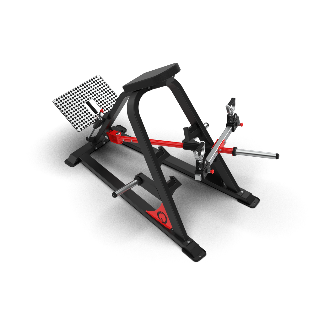 QLI QPTBR86 T-bar row from the rear, showing the footplate, A-frame and plate sleeve