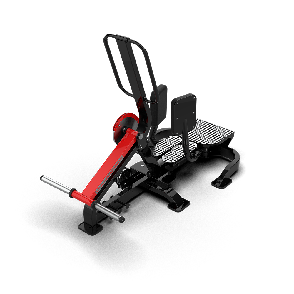 QLI QSA074 from the lever-arm end, showing the plate horns, handle frame and perforated foot platform