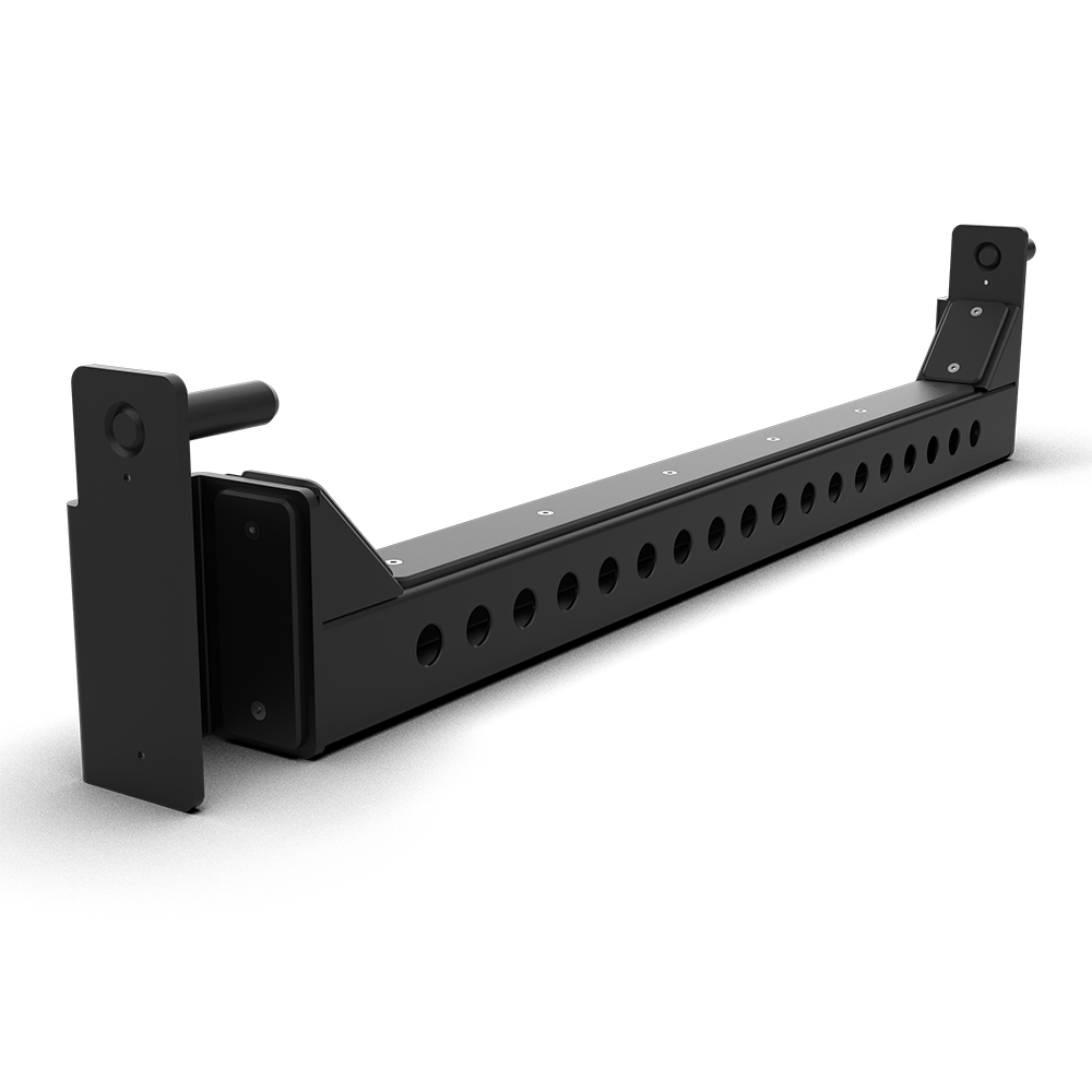 Close-up of a QLI QSB49 safety bar end bracket with its mounting pin