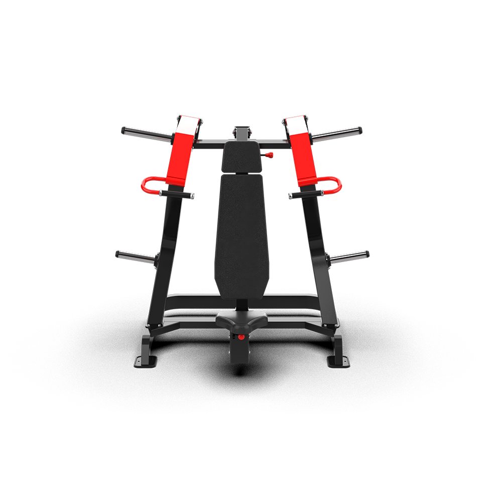 QLI Shoulder Press Machine QSPM070 from the front, showing the seat, backrest and red press arms