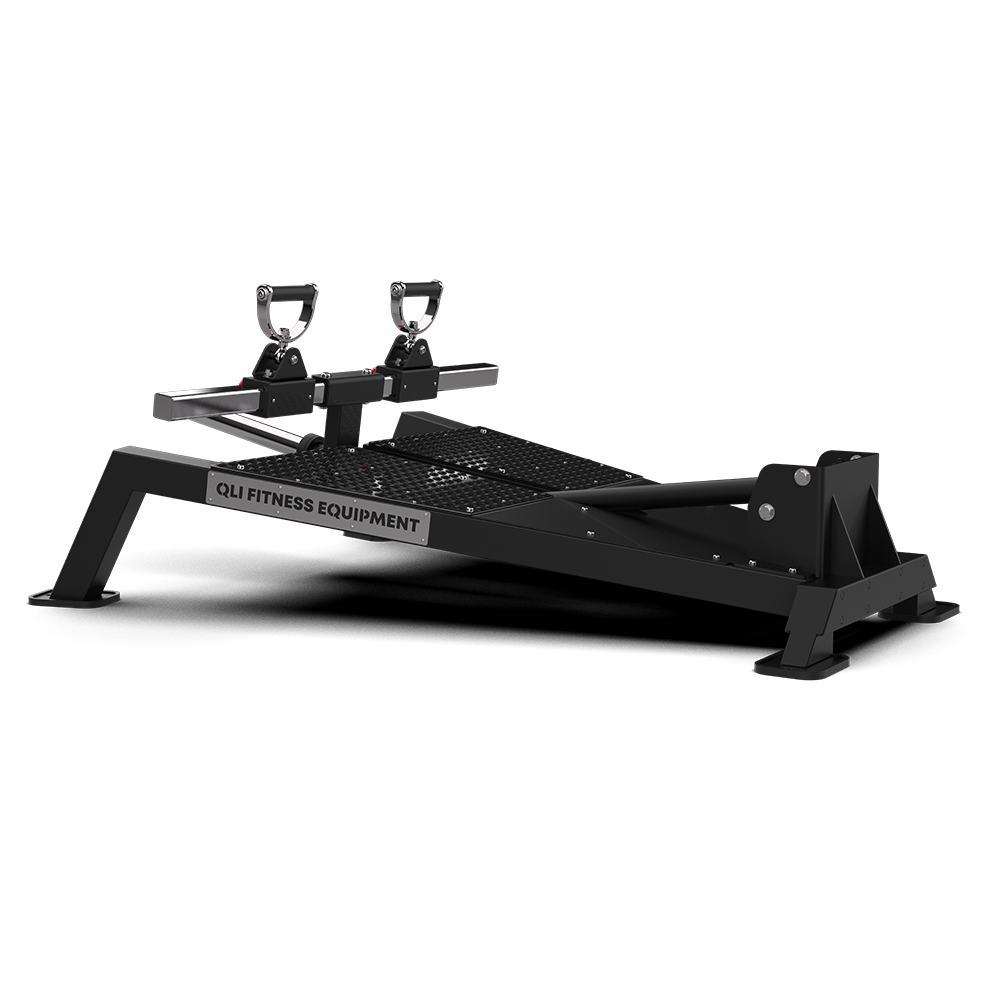 Side view of the QLI QTBR070 T-bar row, showing the lever bar and handles