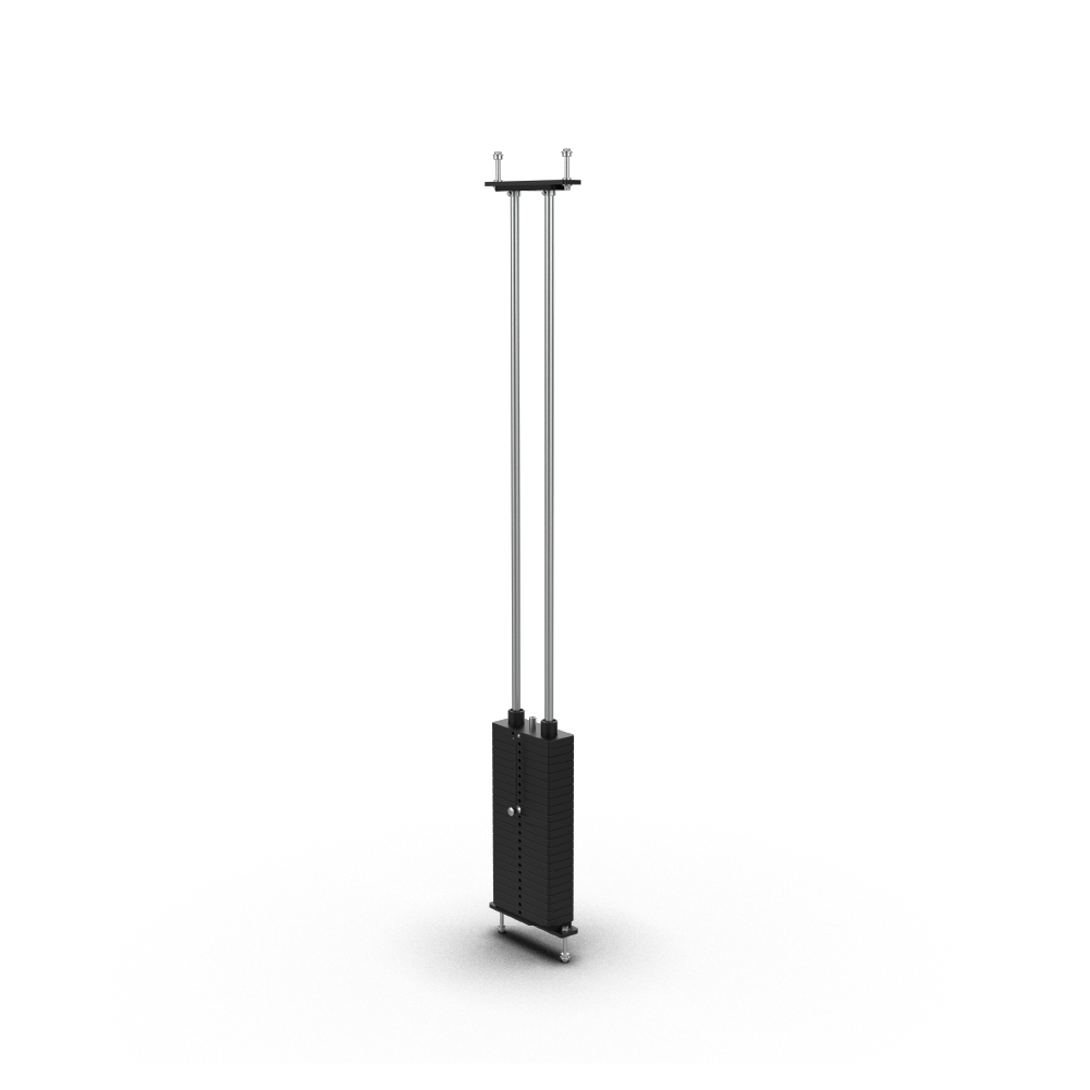 QLI QWSS9 weight stack set side profile, showing the 2225mm guide rods
