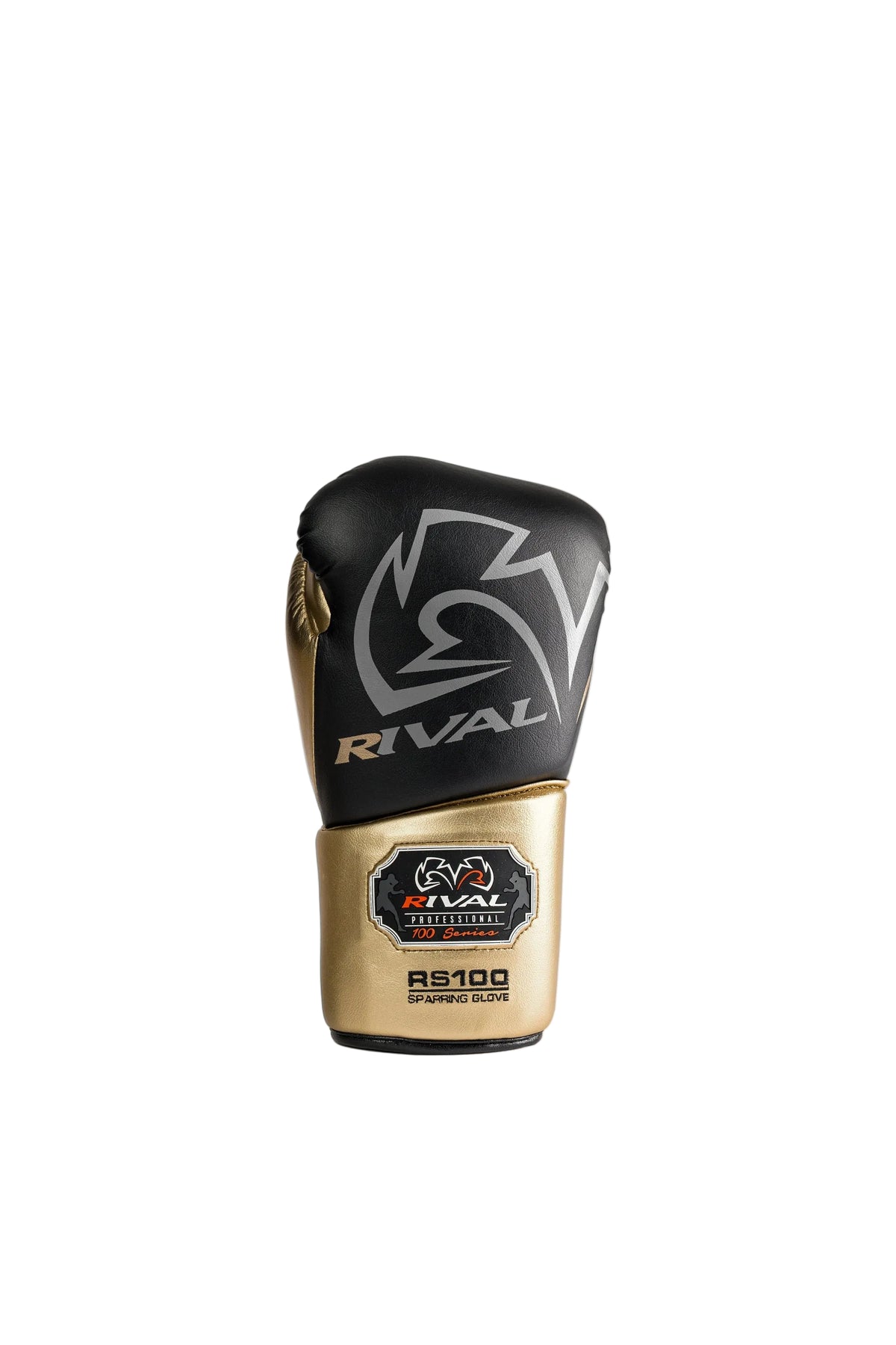 Rival RS100 Professional sparring gloves black and gold palm and lace detail
