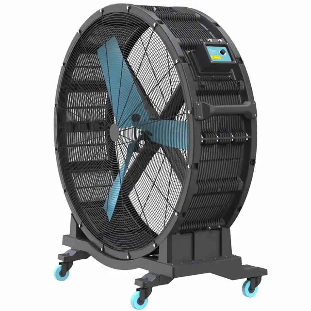 Commercial 1.25m high velocity floor fan with steel drum housing
