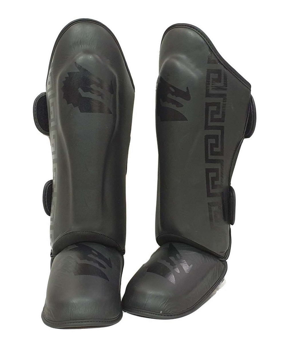 Morgan B2 Bomber leather sparring shin and instep guards, pair