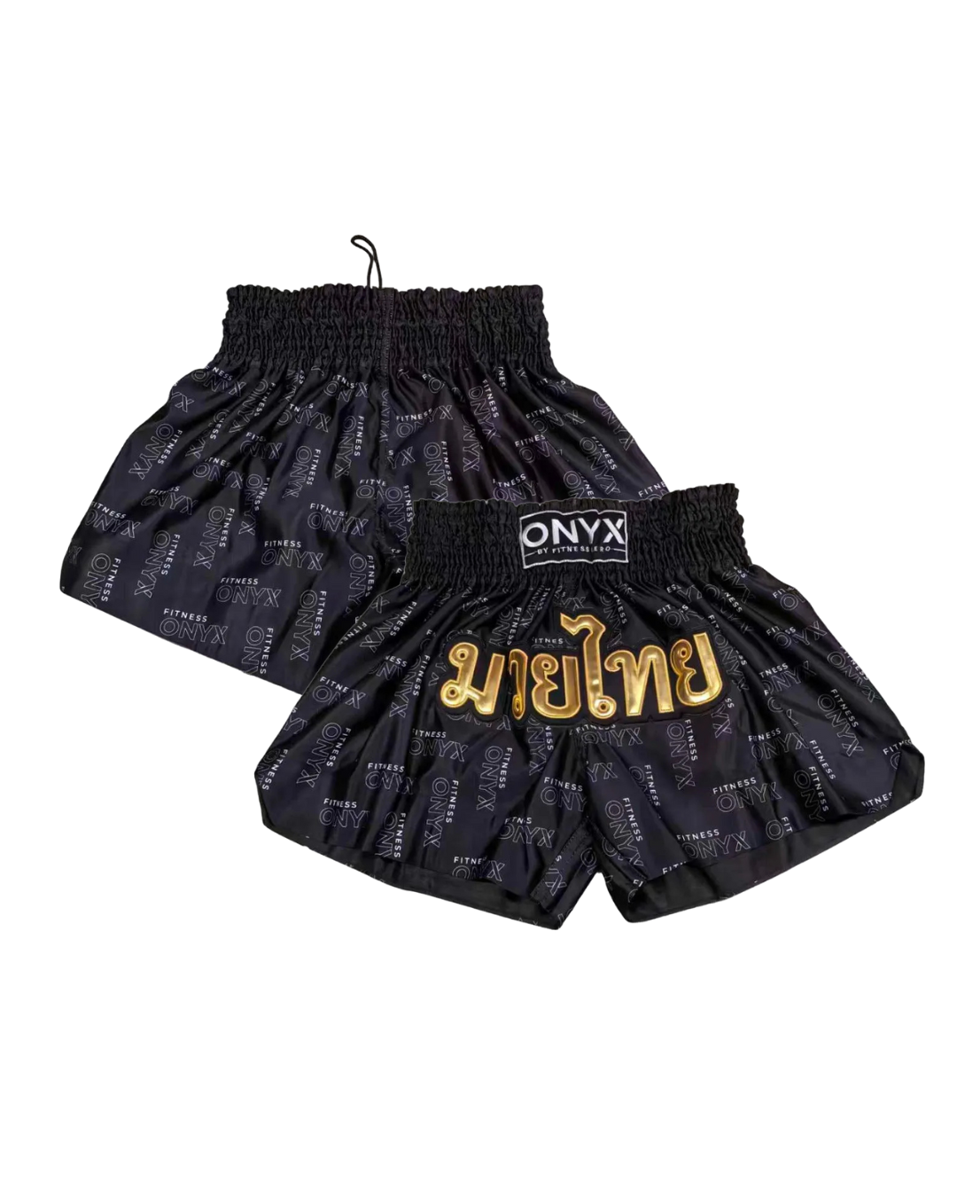 onyx by fitness hero royal thai boxing shorts premium satin Front and back