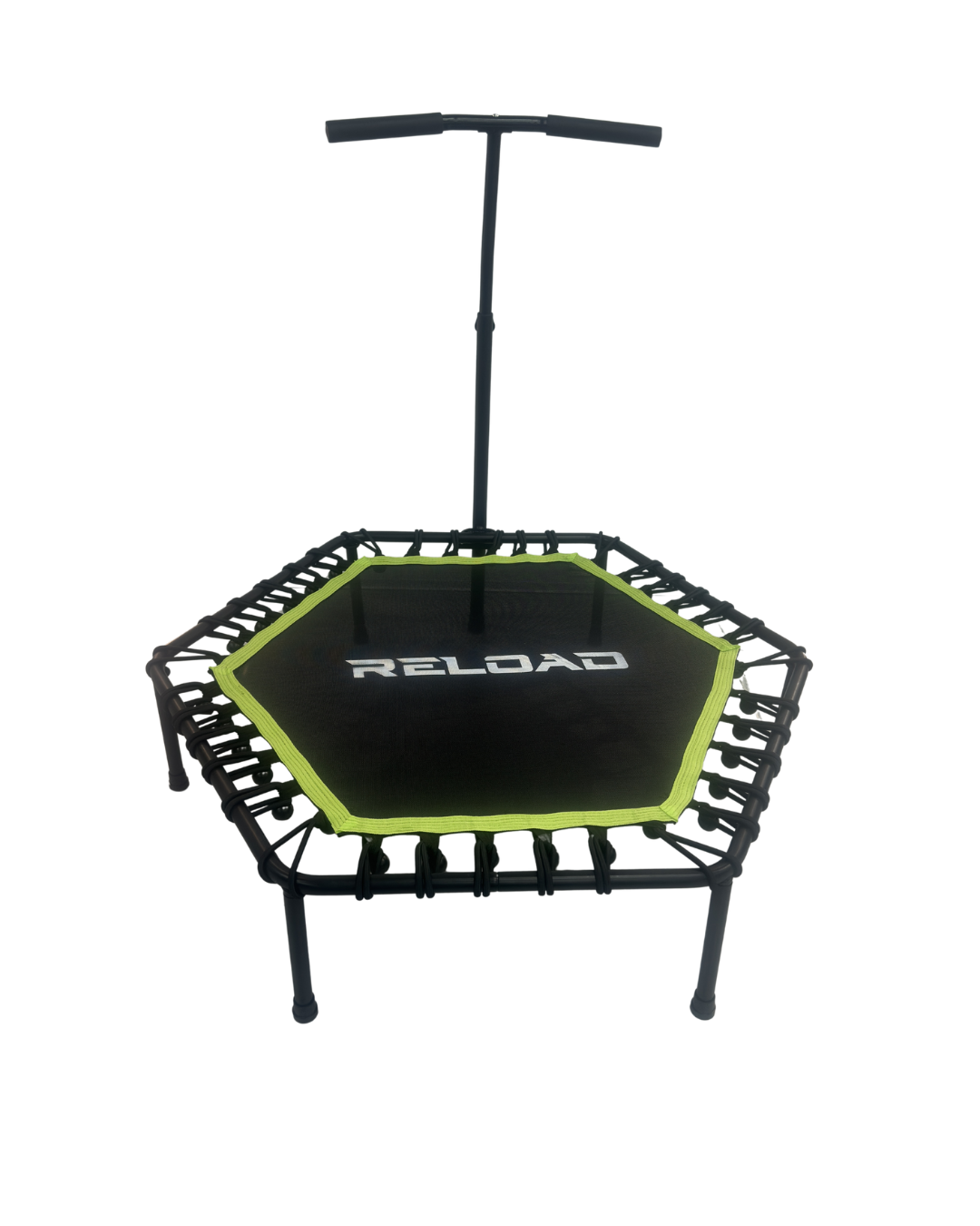 Reload hex rebounder trampoline with handlebar for cardio training