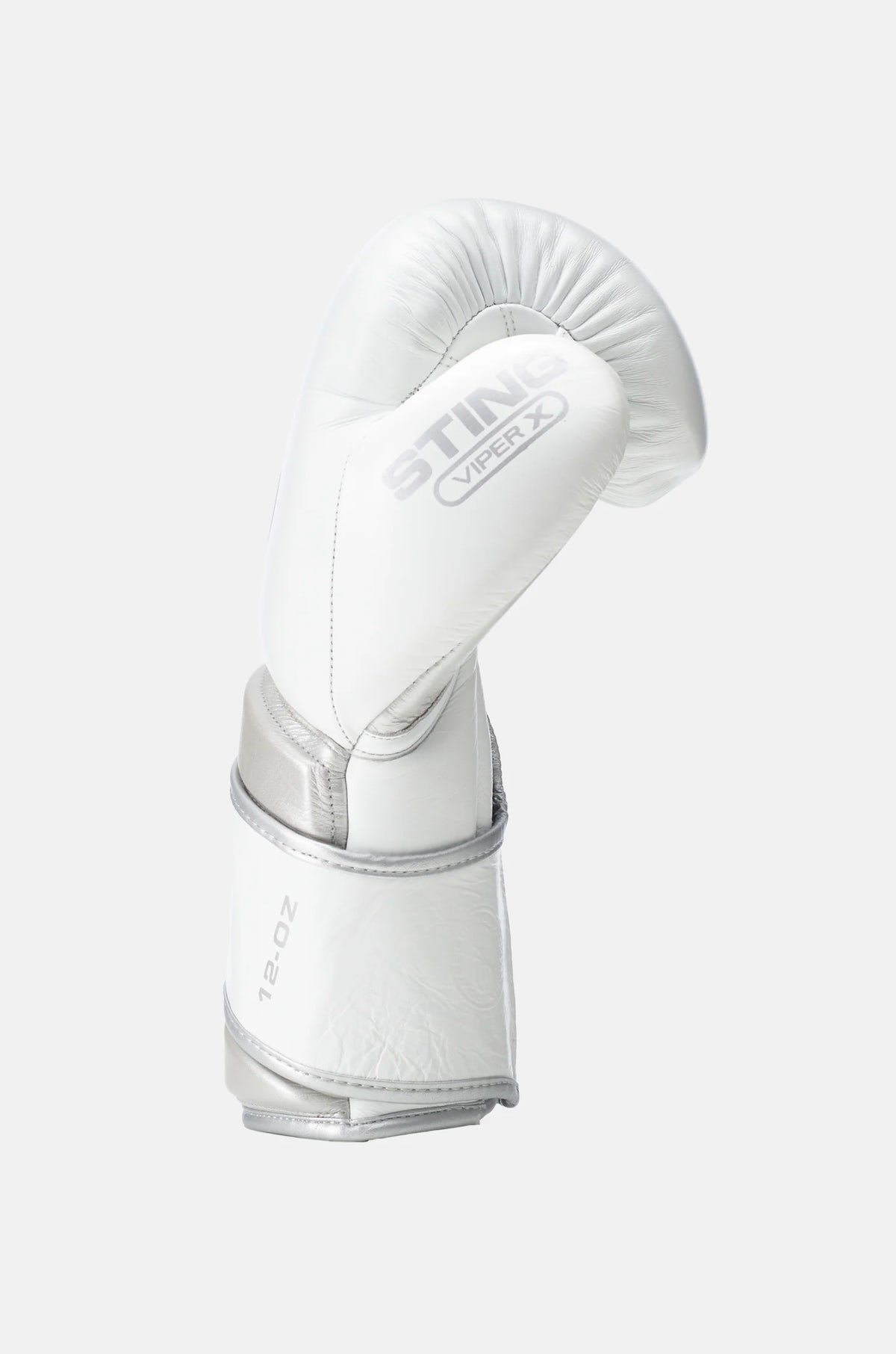 leather boxing gloves velcro wrist support training gloves White &amp; silver side view