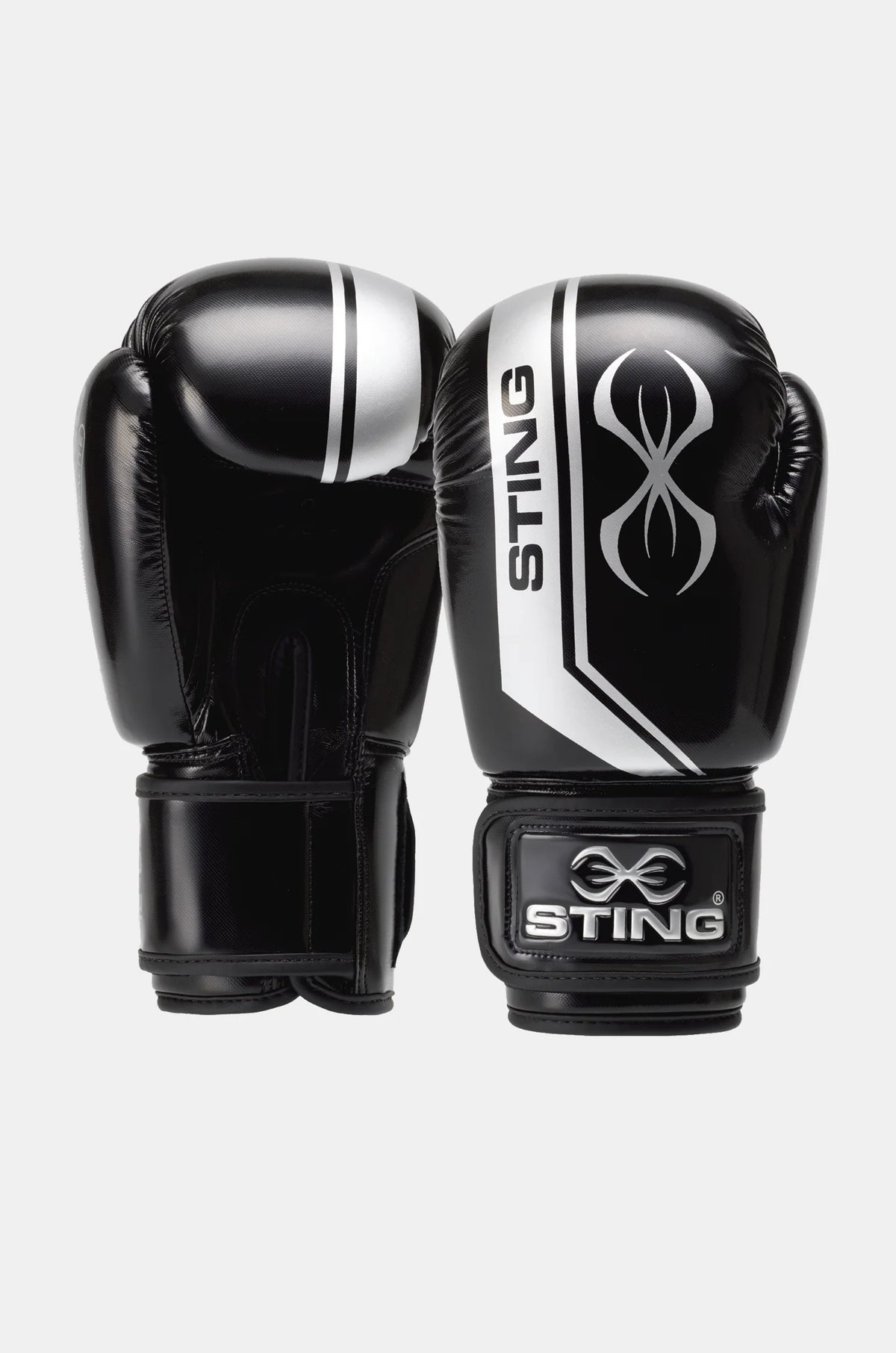 sting boxing gloves black silver bag work sparring