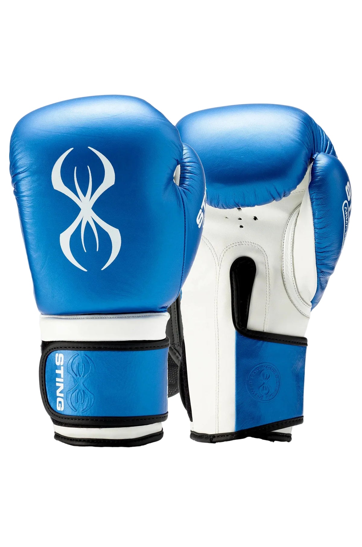 sting armapro boxing gloves white blue leather training