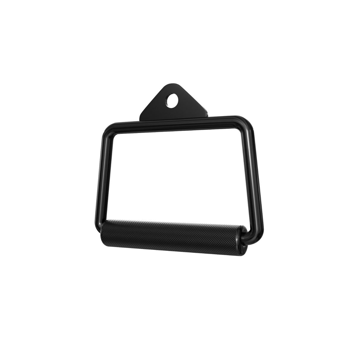 Powder coated black stirrup handle knurled steel grip detail