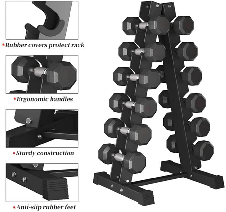 Rubber Hex Dumbbell Set &amp; Vertical Rack - 6 Pairs (Starter Package)