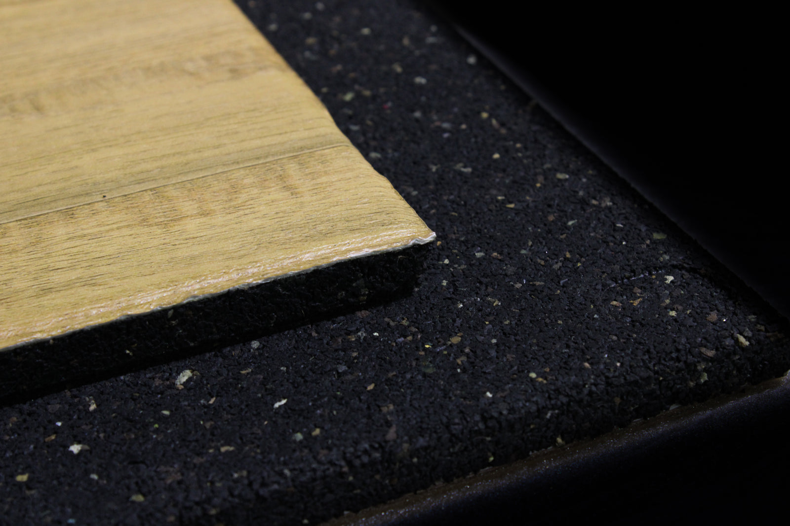 Wood look gym flooring tile 1m x 1m x 15mm PVC laminated top surface