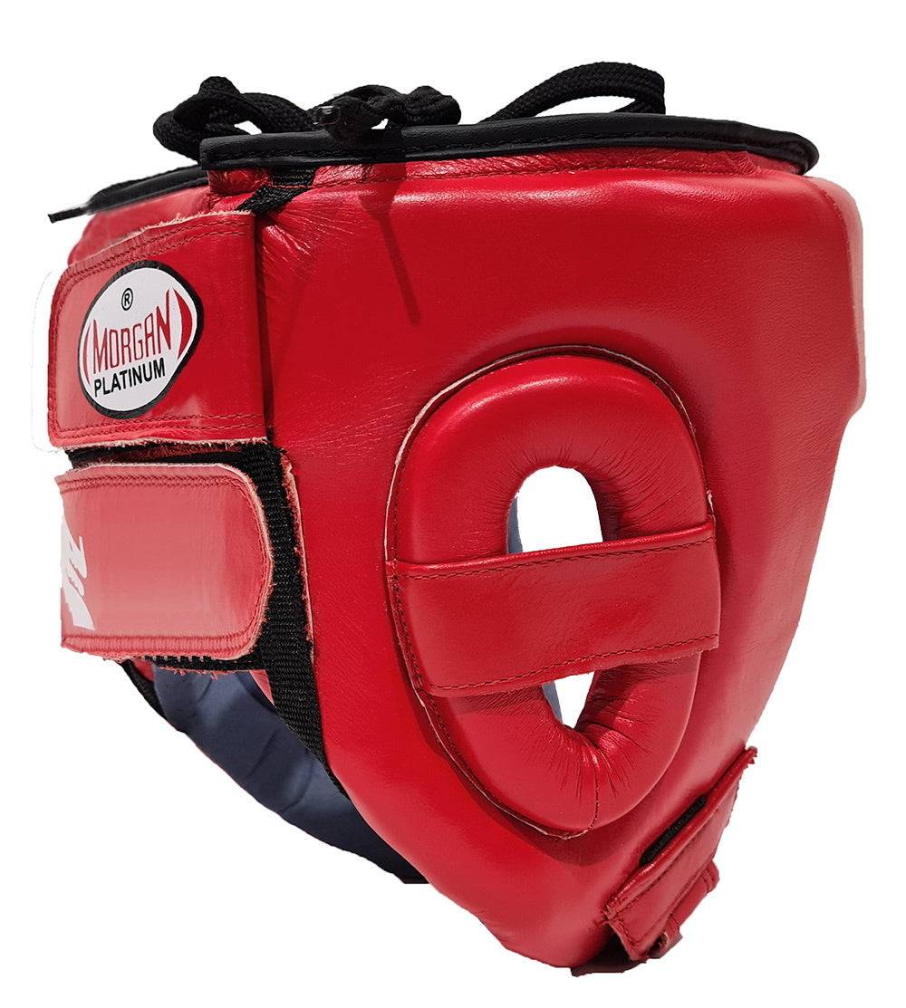 Morgan Platinum Open-Face Leather Head Guard Red