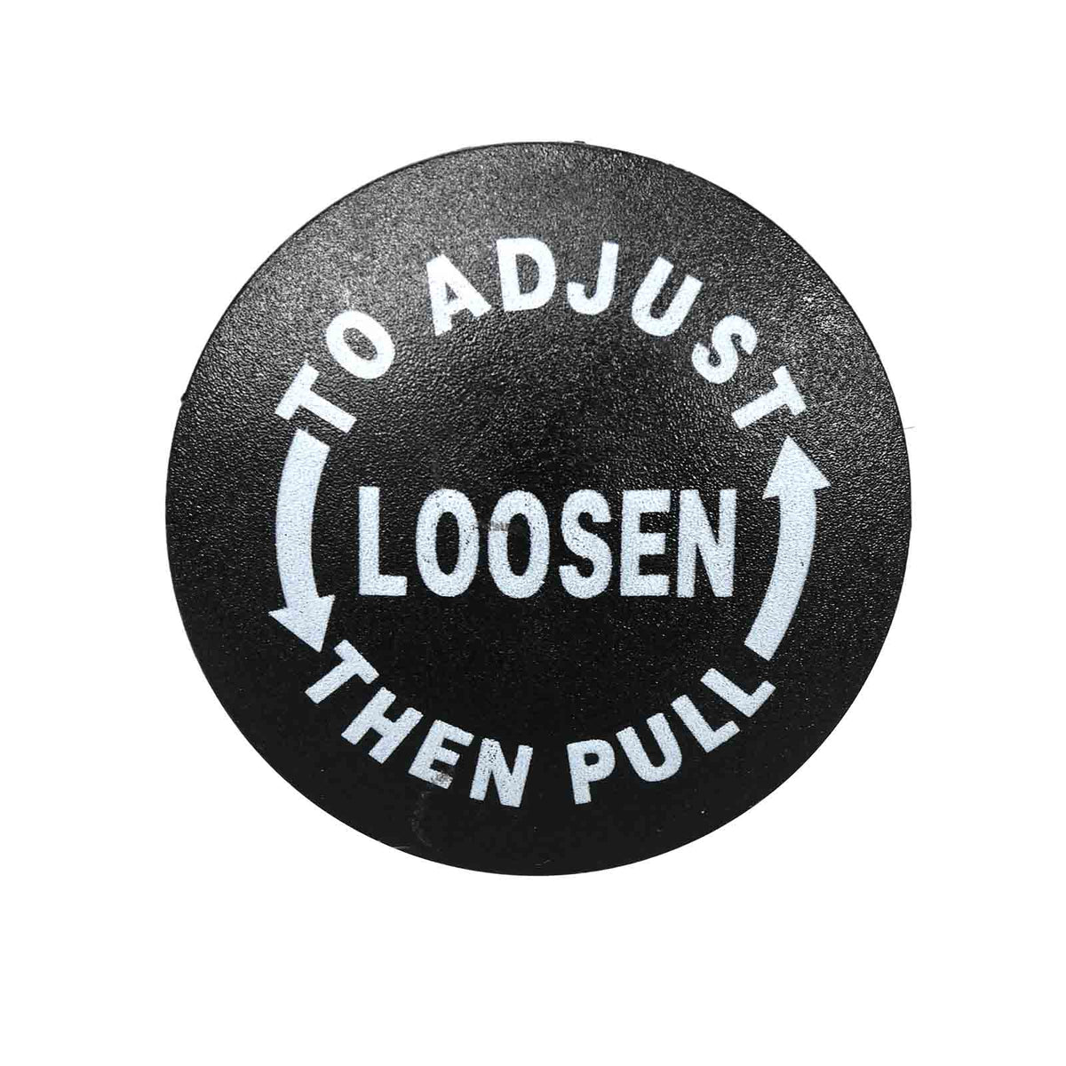 Pop Pin M20 x 20mm screw-in - top view of the 54mm black lock-down knob marked to adjust, loosen, then pull