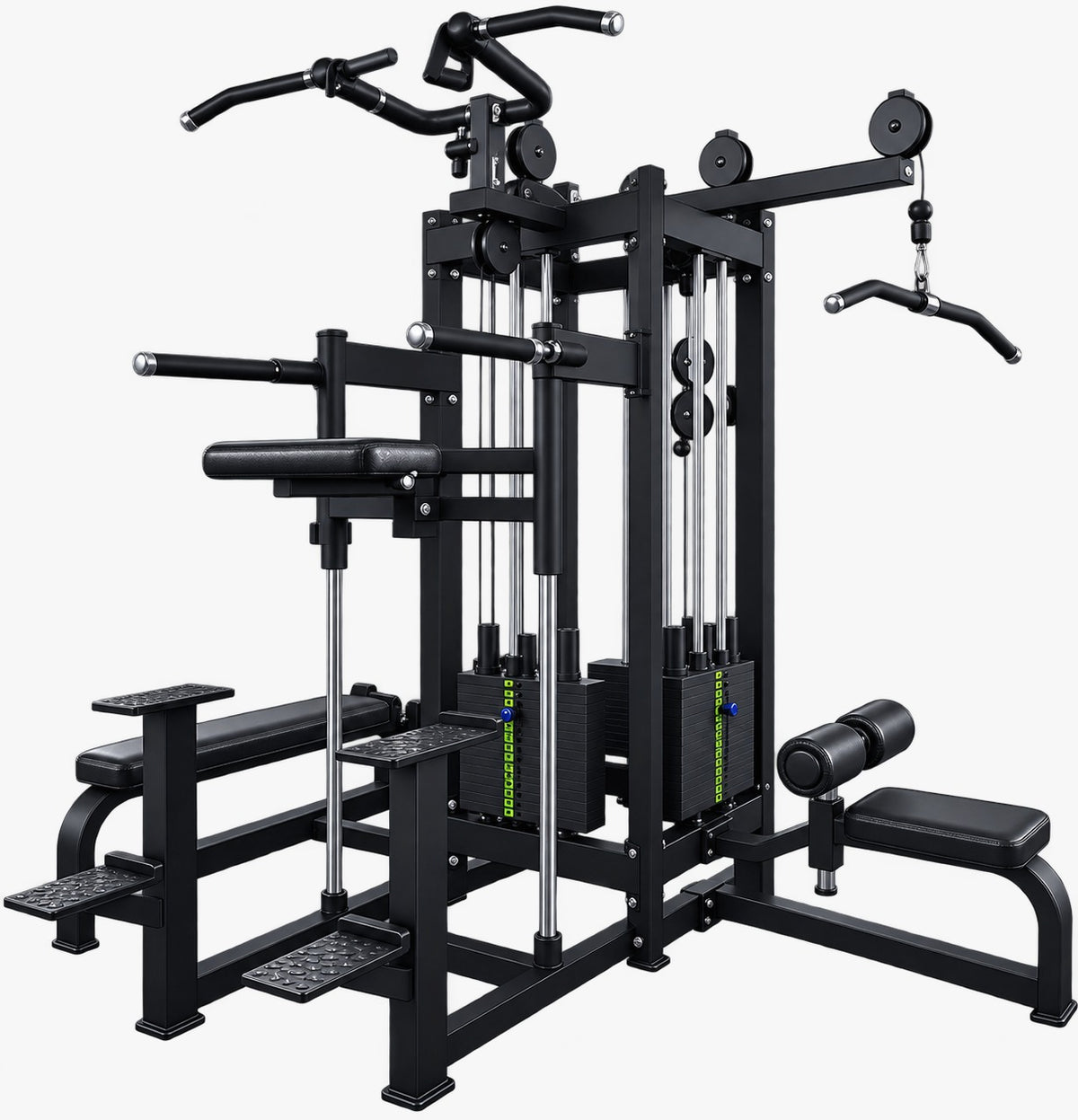 Synergy Series 4 station jungle gym TB66 - close view of the lat pulldown station, high pulley and twin weight stacks