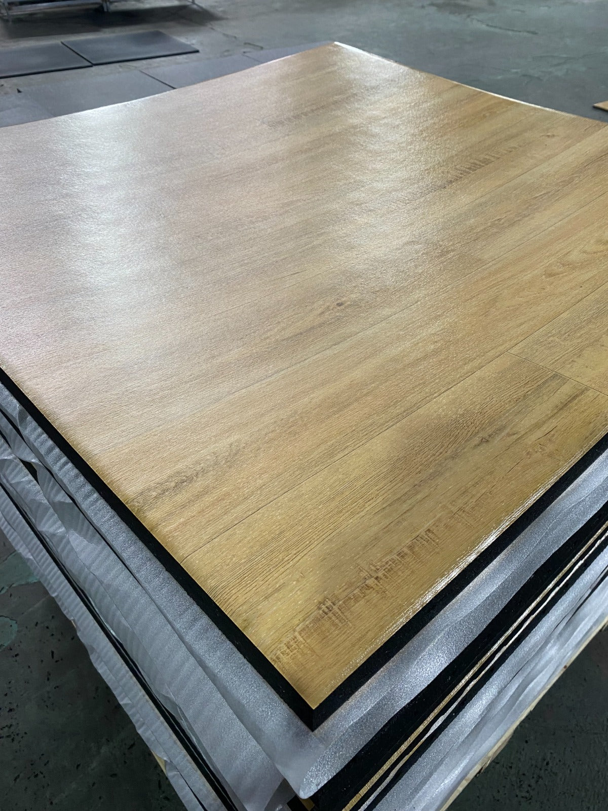 Wood look gym flooring tile 1m x 1m x 15mm PVC laminated top surface