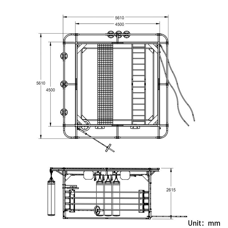 Commercial ONYX Matrix Liftable Boxing Ring dimensions guide