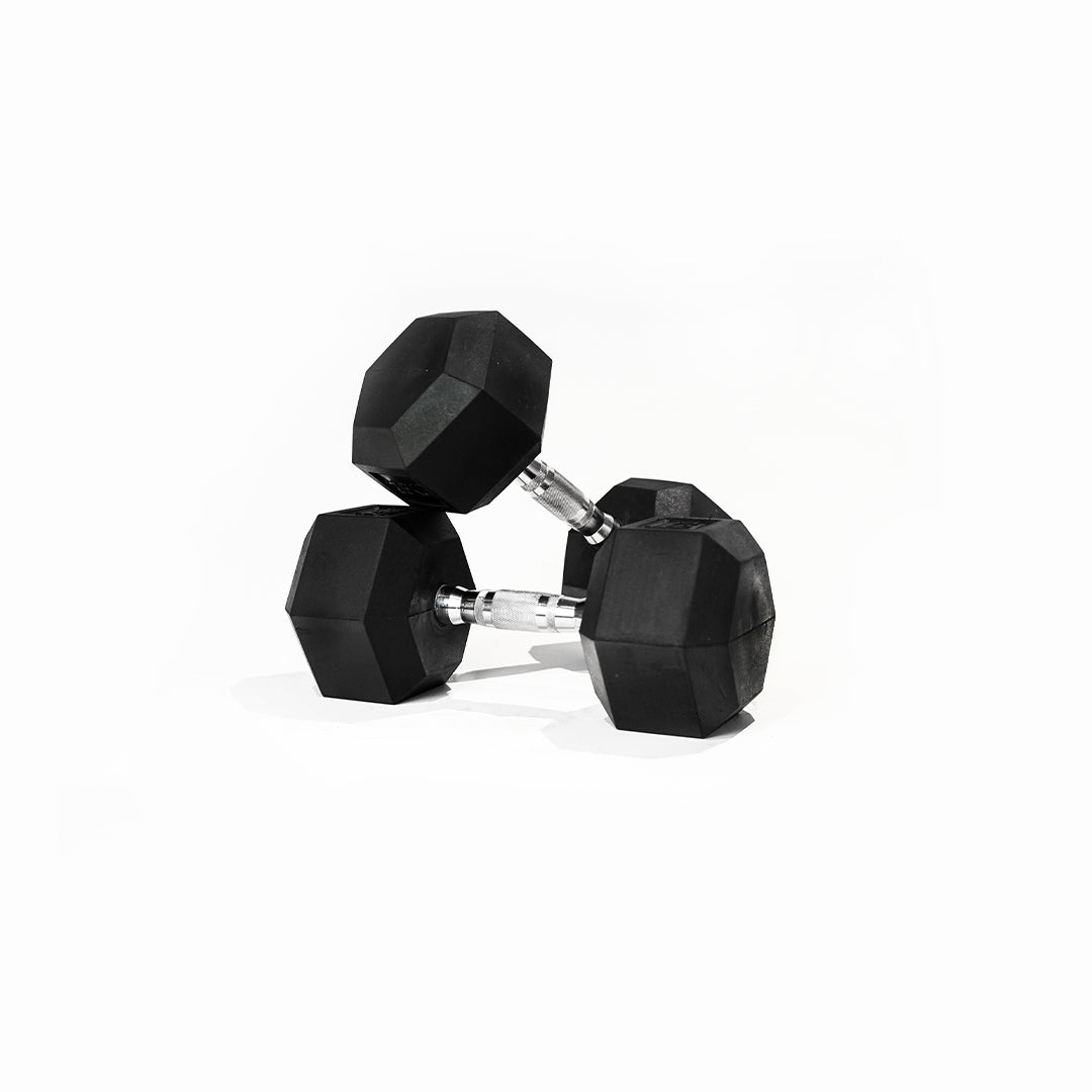 The Fitness hero commercial grade hex dumbbells have a “Class A” rating and are a superior quality above its competitors. Cast iron heads which are further bolted and encased into the rubber to eliminate any spinning &amp; our chrome handles are ergonomically designed with consistent knurling to ensure you have a secure grip.
