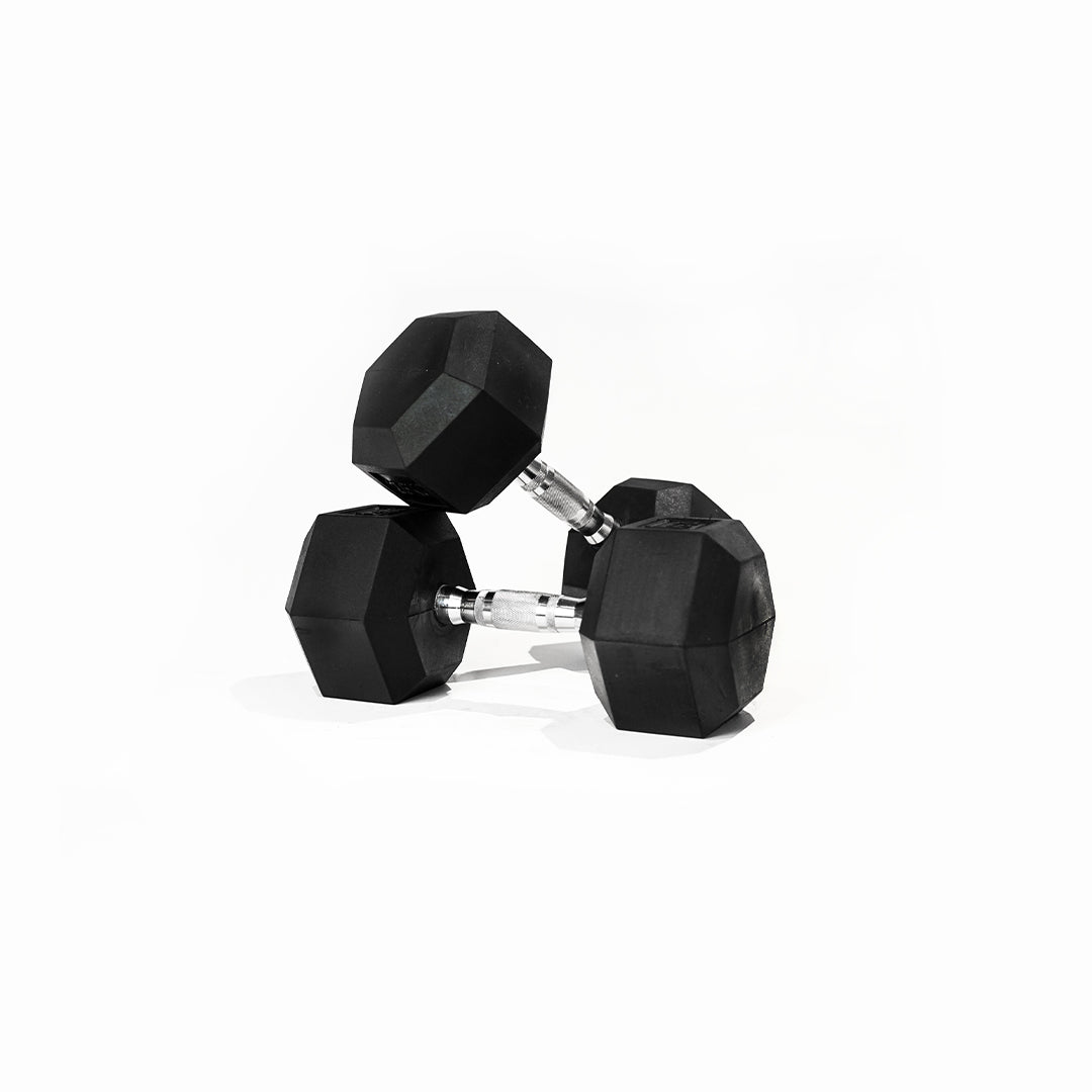 The Fitness hero commercial grade hex dumbbells have a “Class A” rating and are a superior quality above its competitors. Cast iron heads which are further bolted and encased into the rubber to eliminate any spinning & our chrome handles are ergonomically designed with consistent knurling to ensure you have a secure grip.