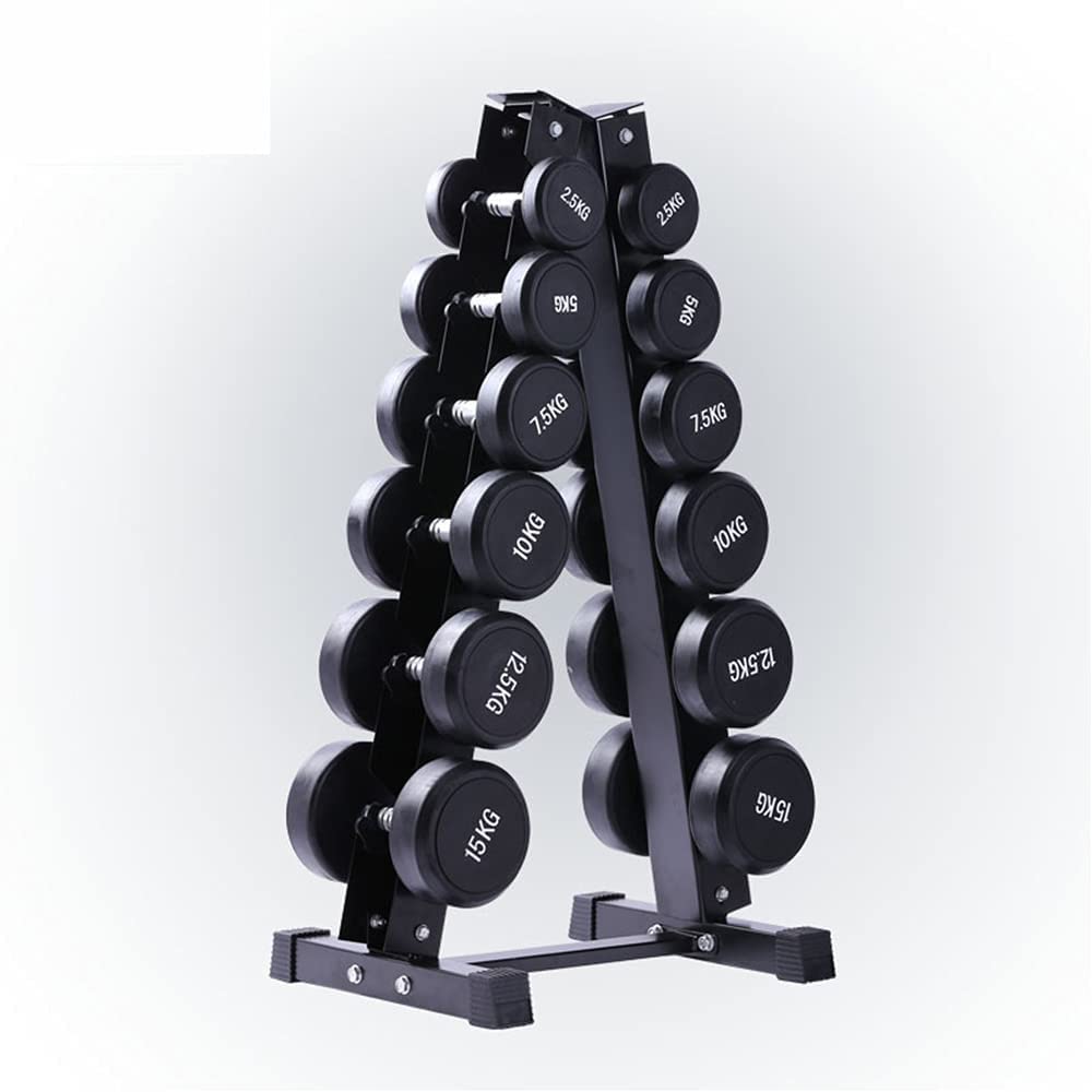 2.5kg - 15kg rubber dumbbell set with rack for strength training