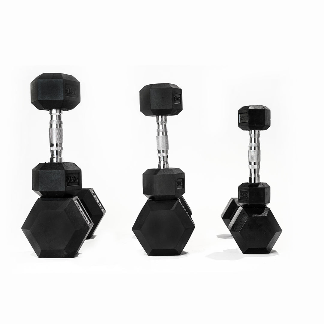 The Fitness hero commercial grade hex dumbbells have a “Class A” rating and are a superior quality above its competitors. Cast iron heads which are further bolted and encased into the rubber to eliminate any spinning & our chrome handles are ergonomically designed with consistent knurling to ensure you have a secure grip.