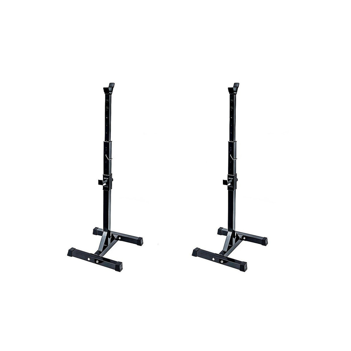 2 legs of an adjustable squat rack 
