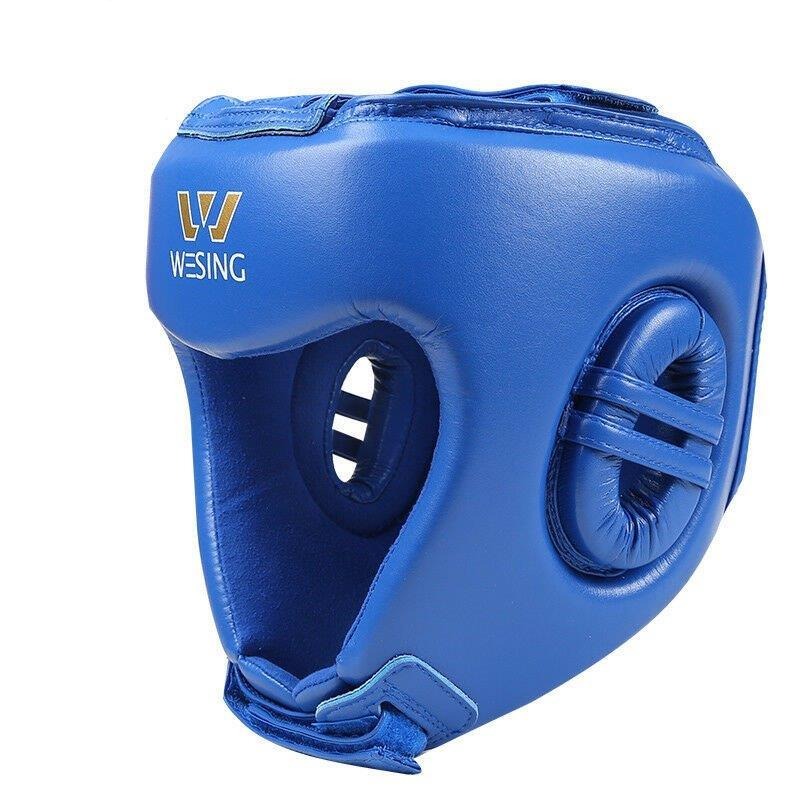 The Wesing sports head guards which are Asia premier combat sports equipment brand.  Wesing head guards have been used in some of the worlds most prestigious amateur boxing events and have met the highest standards and criteria required to be endorsed and approved by AIBA. Available in two colours and three sizes. This is blue