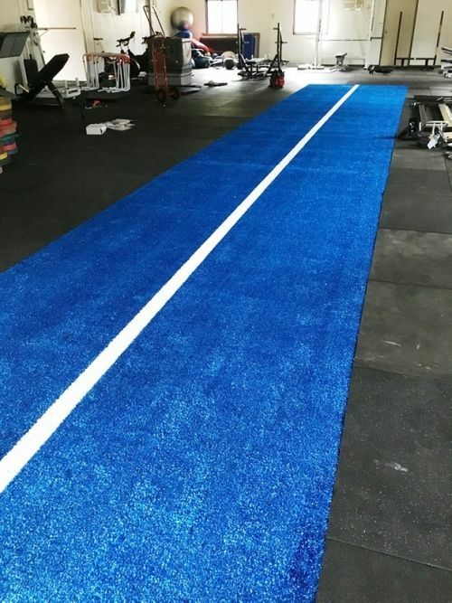Morgan commercial-grade blue astro turf for flooring gyms or outdoor sport floor white stripe down centre