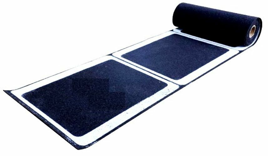 black roll-out rubber agility ladder with white box markings
