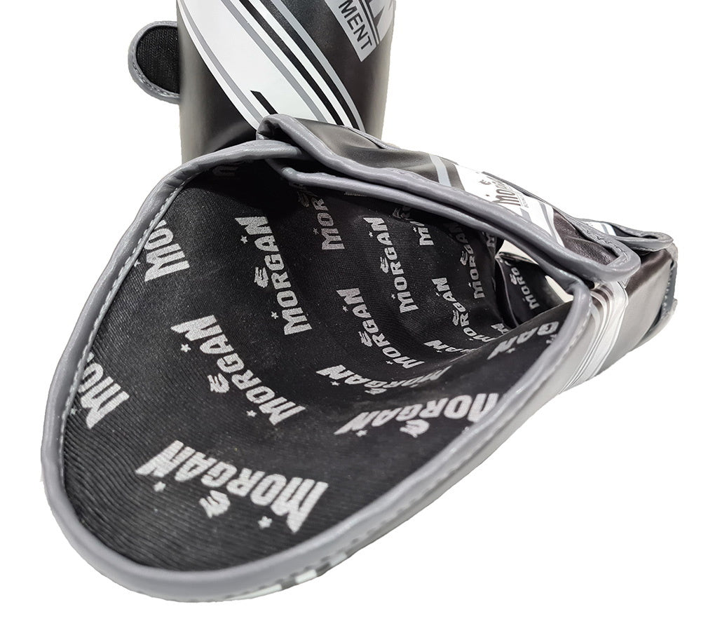 Fitness Hero presents the Morgan Aventus shin guards. The Aventus shin guards are a true intermediate to advanced user shin protectors. The Aventus model has an all-new and improved shin and instep protection for all martial arts, MMA and Muay Thai training. Available in 4 sizes and the one black &amp; white colour