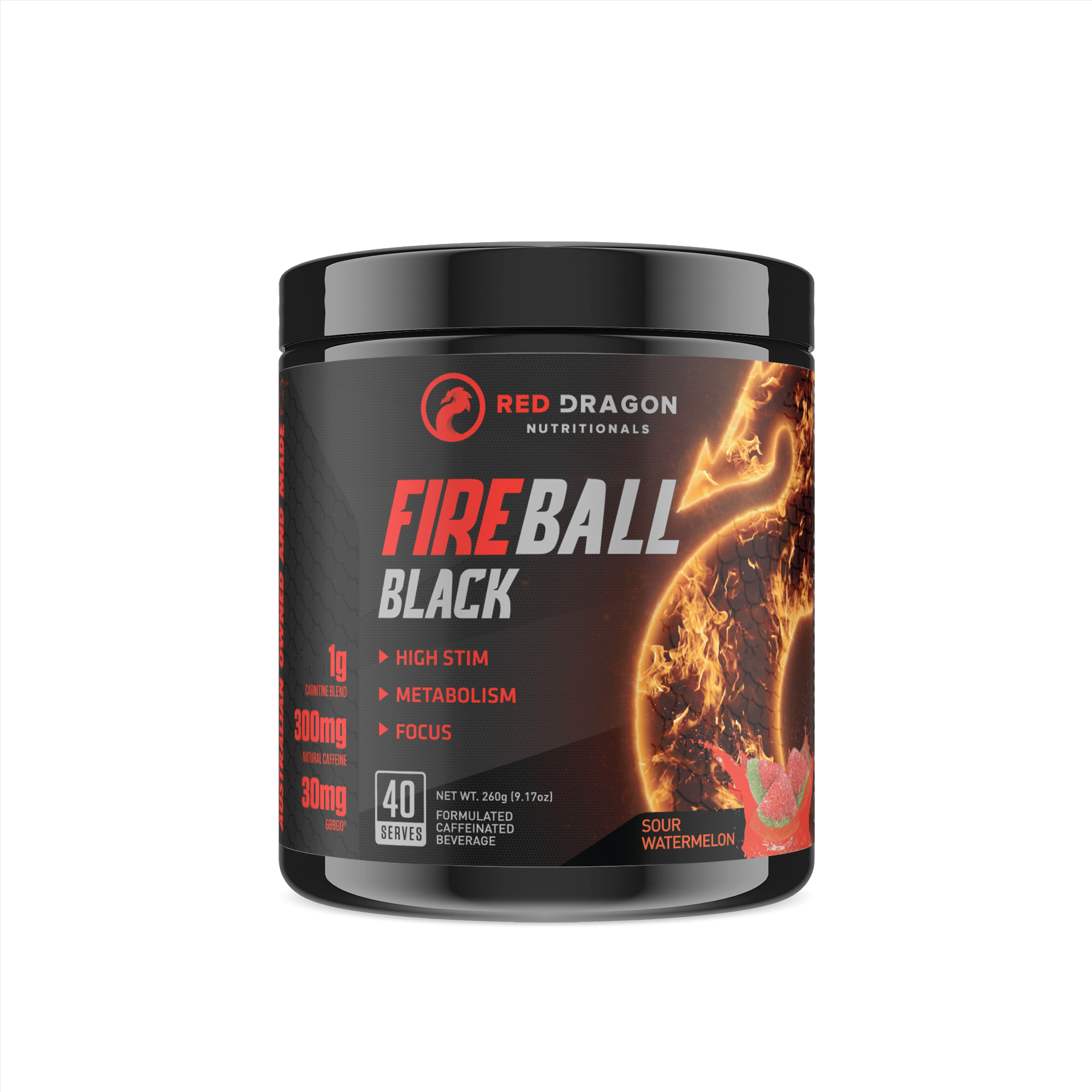 Fitness Hero presents the all NEW Fireball Black Thermogenic Fat Burner By Red Dragon. Fireball Black, through synergy and clinical doses creates a one-stop shop for torching those unwanted fatty stores. Fireball Black provides hard-hitting energy, mental clarity and an increase in thermogenesis, and GBBGO® to keep carnitine levels elevated for longer. 