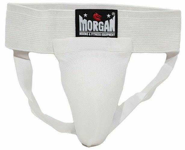 FITNESS HERO Sells the Morgan elastic groin guard is a simple-to-wear and no-fuss groin protector. Designed using an extra-wide and tight elastic strap with additional velcro cup pouch, these jocks allow you to use other cups at any time. The elastic groin guard can be used for virtually any contact sport offering a comfortable and secure fit. available in two colours &amp; 5 sizes. This is the white version