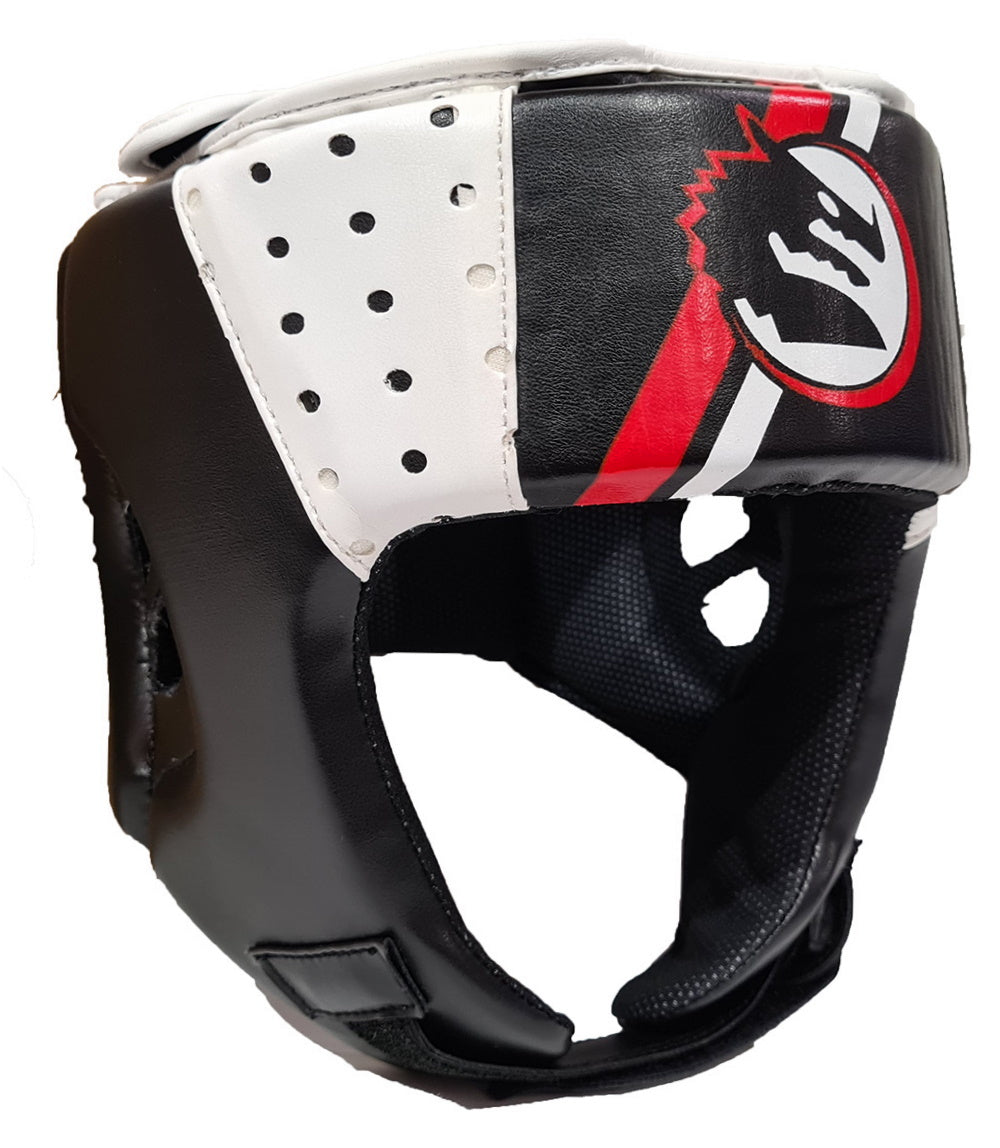 Fitness Hero offers the Morgan v2 Classic Open Face Head Guard, made from leather and with black, white &amp; red colours