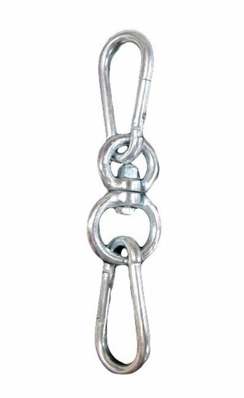 Designed to be used in conjunction with chains or applied to a punching bag that may be hanging on a punch bag bracket or free standing punch bag unit.   Made from HD industrial-grade steel, 3 60-degree rotational swivel and 2 quick release carabiners make it ideal for heavy bags.