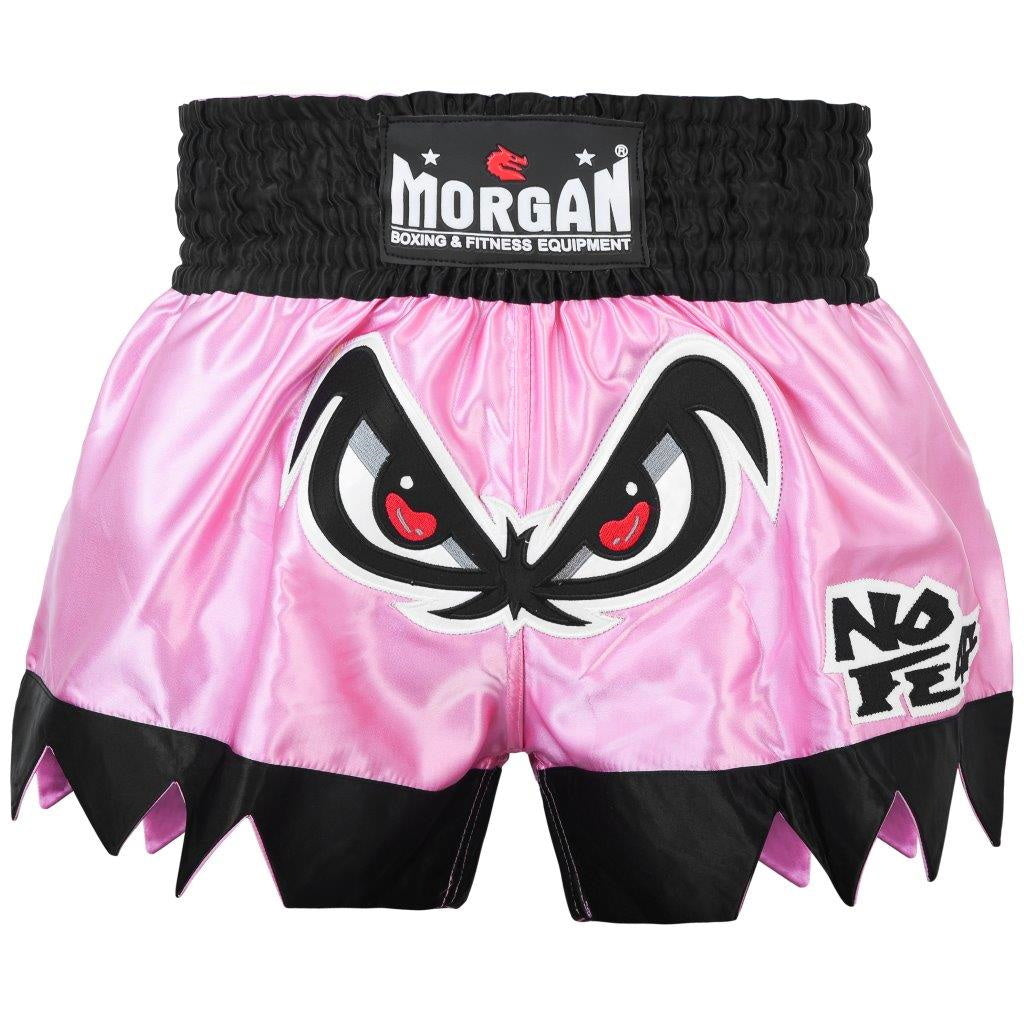 The Fitness Hero muay thai shorts by Morgan Sports will make you feel like the true Muay Thai fighter that you are, featuring a traditional muay thai cut design, with MTS-3 grade satin and fierce in-ring style to give you the edge over your competitors. Pink no fear style