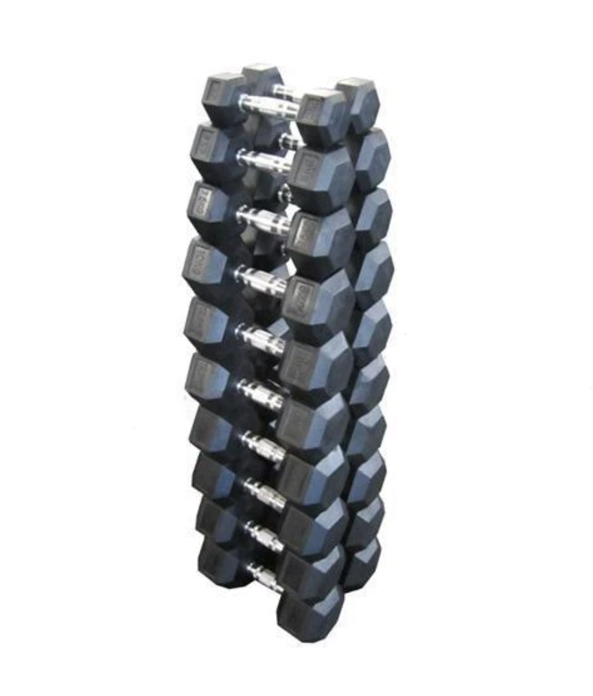 The Fitness Hero commercial grade hex dumbbells have a “Class A” rating and are a superior quality above its competitors. Cast iron heads which are further bolted and encased into the rubber to eliminate any spinning & our chrome handles are ergonomically designed with consistent knurling to ensure you have a secure grip.