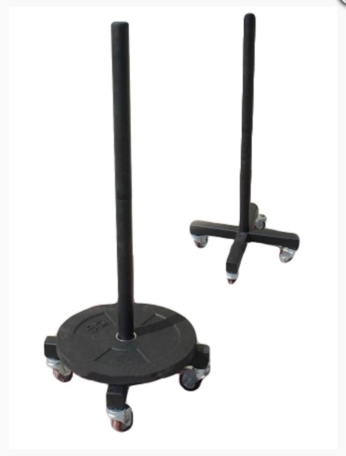 This bumper plate rack stacks bumper plates vertically with a compact footprint, utilising specifically designed heavy-duty caster wheels for easy movement carrying up to 260kg of plates.