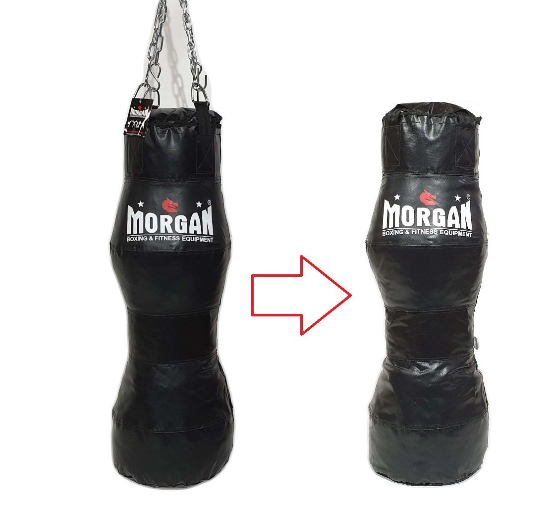The Fitness Hero 2-in-1 Torso Punch Ground and Pound Bag from Morgan Sports is a great dual-purpose training bag that can be used as a striking bag and can be transitioned into a ground and pound bag by tucking the D rings into their designated holding areas.  Manufactured using our 900D ripstop vinyl 